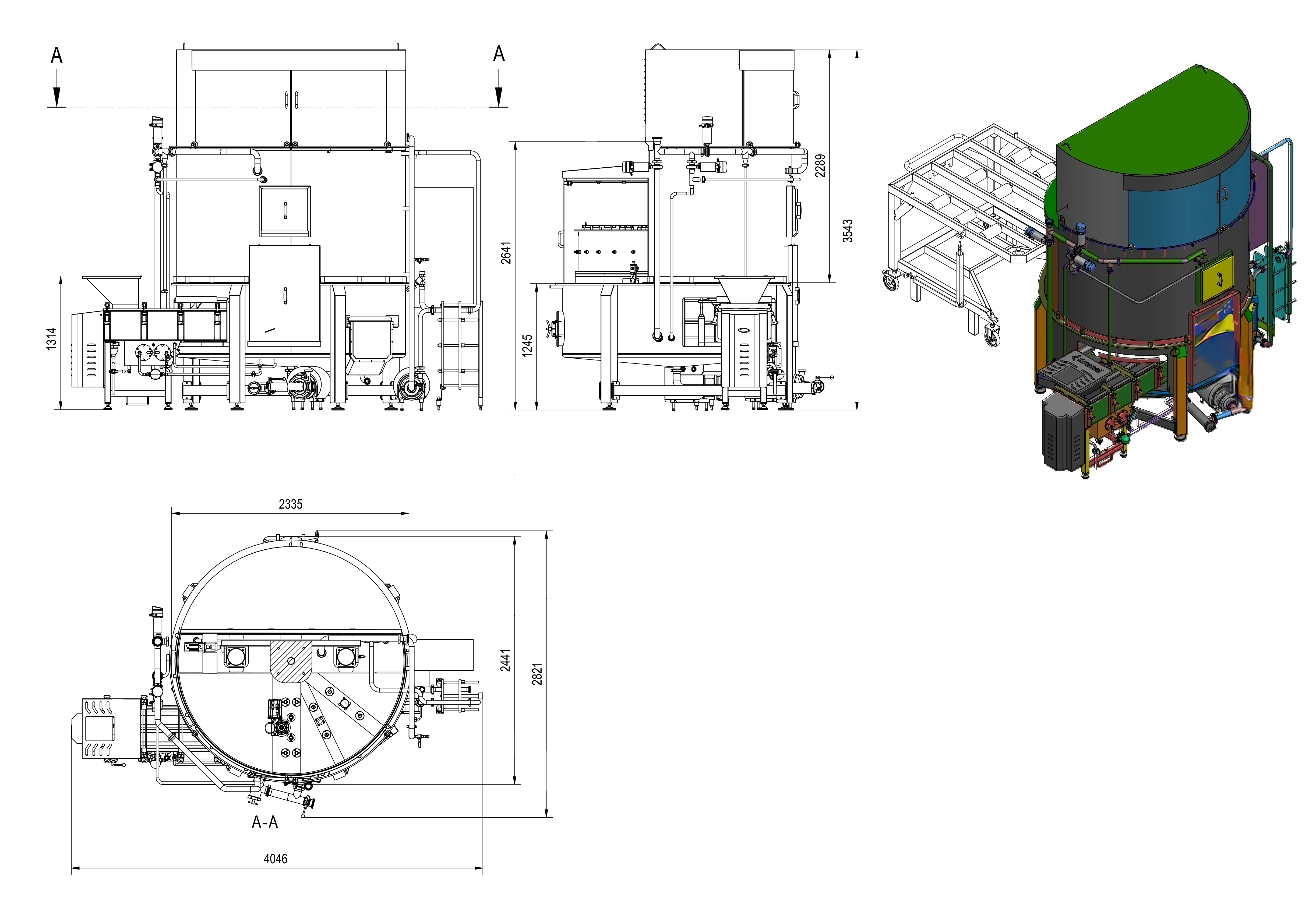Rotary Molder — general dimensions drawing with integrated CIP system